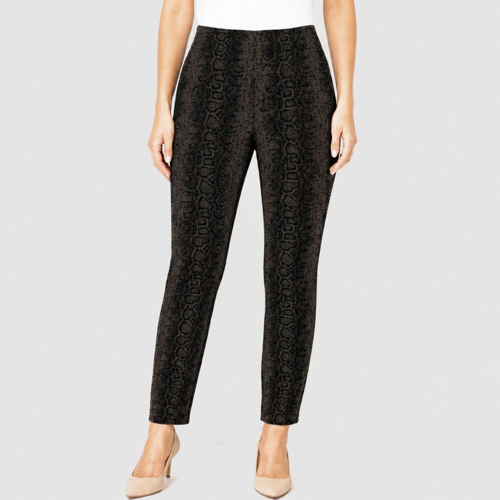 Susan Graver Brown & Black Python Ankle Pants Size 14P Stretch LIKE NEW
